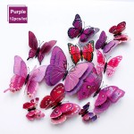3D double butterflies with magnet, house or event decorations, set of 12 pieces, purple color, A34